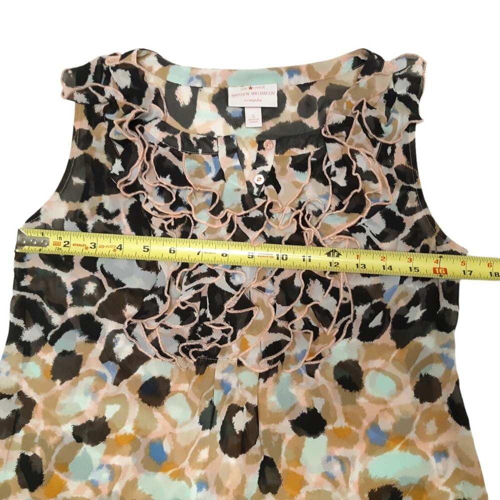 Matthew Williamson Impulse Top Womens Small Brown Leopard Print Ruffle Blouse - Picture 2 of 11